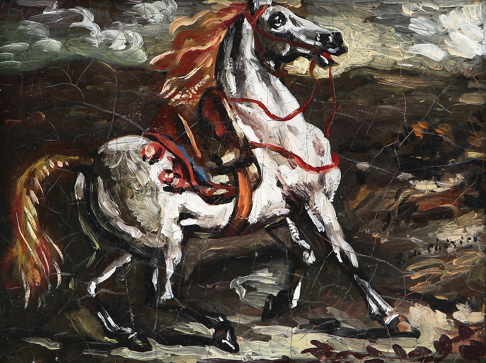 Giorgio de Chirico: Il Cavallo bianco / 1949 / olej na plátně / 19 x 24,5 cm / vyv. cena: 850 000 Kč