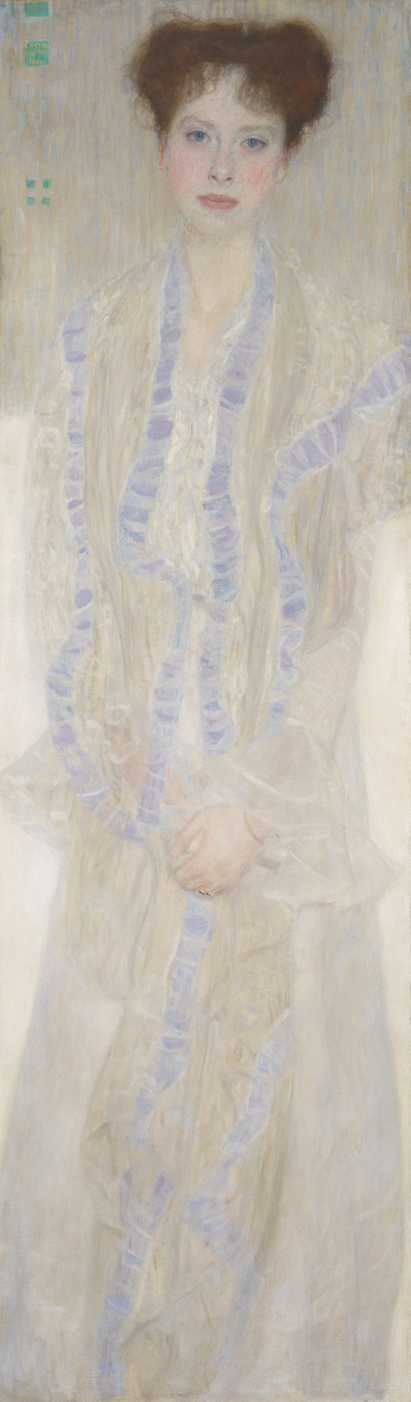 Gustav Klimt: Portrét Gertrudy Loew (Gertha Felsőványi) /1902 /olej na plátně / 149,5 x 45 cm / Sotheby´s 24. 6. 2015 / předaukční odhad 12 – 18 000 000 GBP