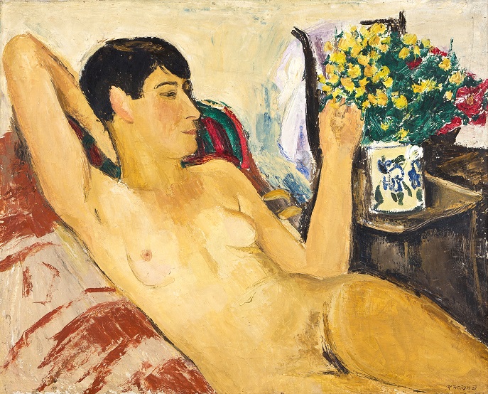 Karel Holan: Ležící akt s květinami / 1928 / olej na plátně / 80 x 100 cm / vyv. cena 60 000 Kč