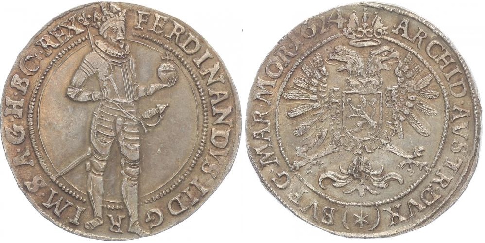 Ferdinand II. (1619 - 1637) / 1/2 Tolar 1624 / mincovna Kutná Hora / vyv. cena 10 000 Kč