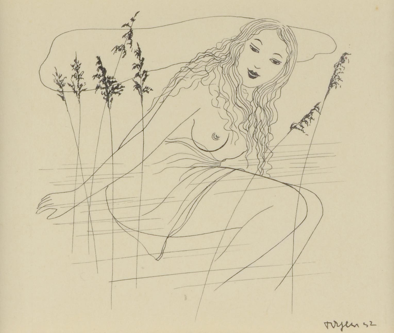 Toyen: Sedící akt / 1932 / pero kresba na papíře / 9 x 10,7 cm / 43 660 Kč