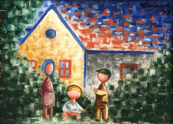 9/ Děti u domu / 1931 olej na plátně / 32 x 45 cm cena: 4 320 000 Kč / Galerie Kodl 29. 11. 2015