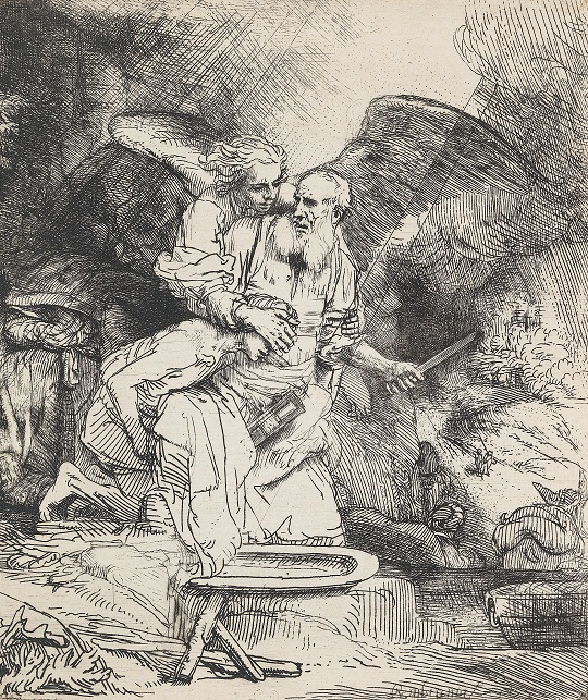 Rembrandt Harmensz van Rijn, Abrahámova oběť (č. kat. 29, lept se suchou jehlou, I. stav, odhad EUR 6000-8000, výsledná cena EUR 20 000)