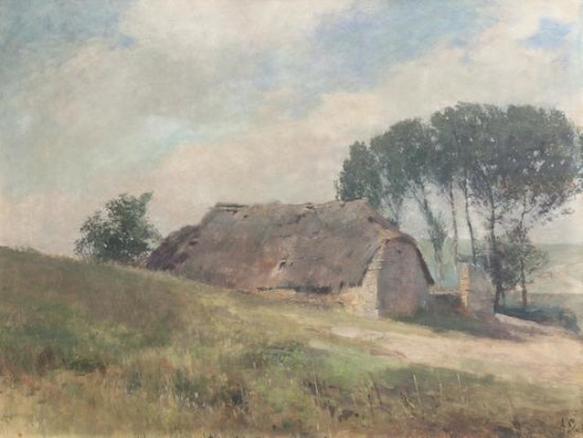Antonín Slavíček: Chalupa na Okoři,  1895–99 tempera na lepence, 50 x 66 cm,  cena: 3 840 000 Kč