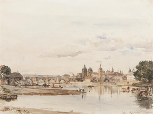 Rudolf von Alt: Pohled na Karlův most, 1842