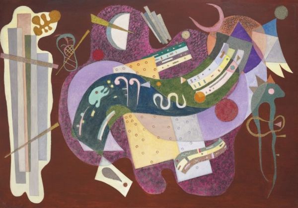 Vasilij Kandinskij: Rigide et courbé / 1935  olej a písek na plátně / 114 x 162.4 cm cena: 23 319 500 USD Christie's New York, 16. 11. 2016