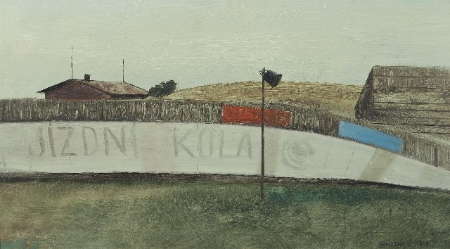 9 / Kamil Lhoták: Cyklistická dráha ve Strašnicích / 1945 olej / 19 × 34 cm cena: 1 680 000 Kč / Galerie Kodl 27. 11. 2016