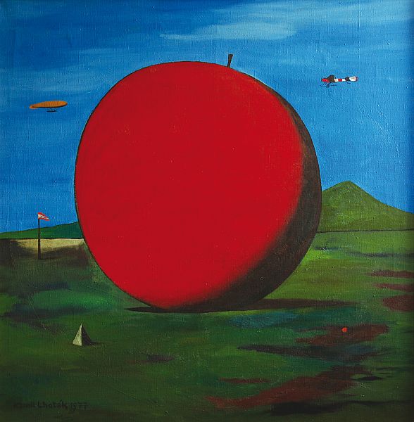 3 / Kamil Lhoták: Velké reklamní jablko / 1977 olej na plátně / 115 x 115 cm cena: 2 040 000 Kč / Aukční síň Vltavín 2. 12. 2012
