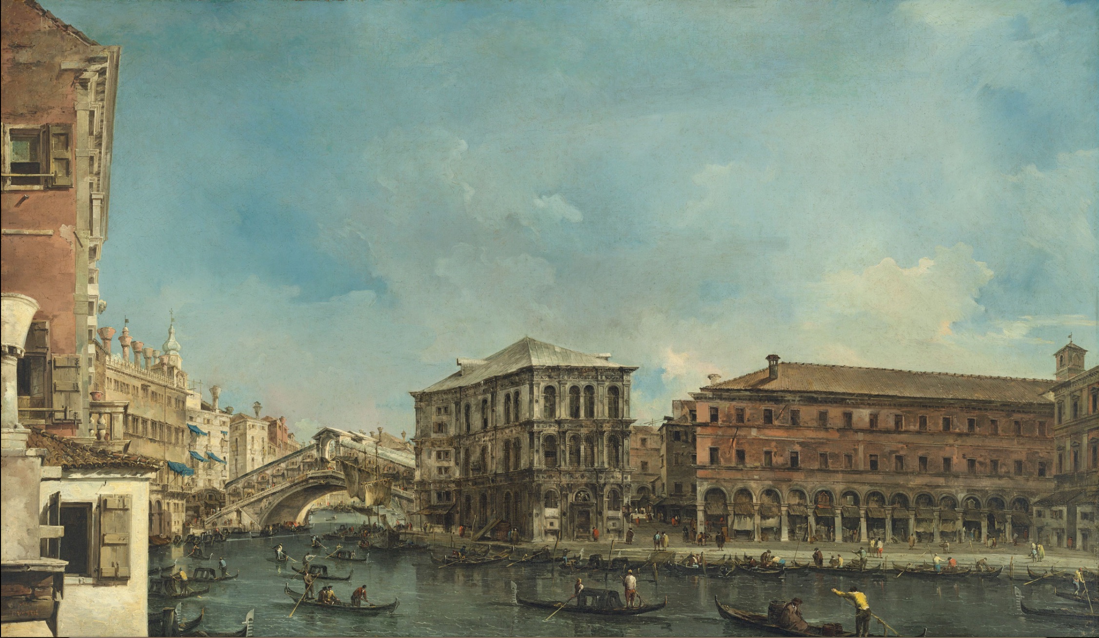 Francesco Guardi: Rialto a Palazzo dei Camerlenghi, po r. 1754 olej na plátně, 119,7 x 204,3 cm dosažená cena: 26 505 000 GBP  Christie’s Londýn, 6. 7. 2017