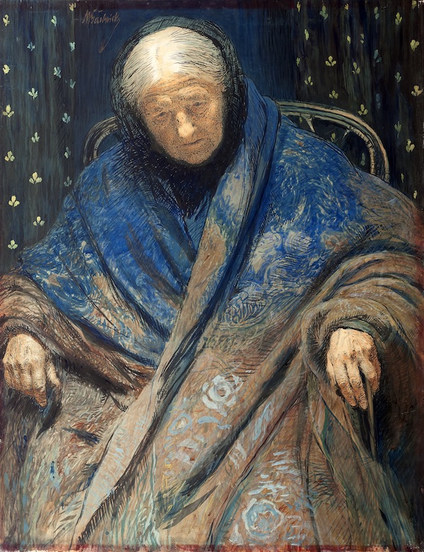 Max Švabinský, Babička v šálu (Babička Dapeciová s plédem), 1903,