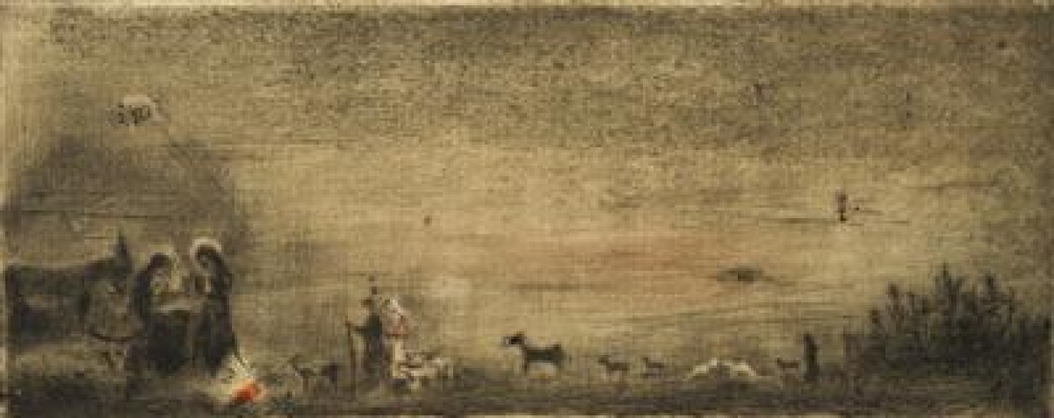 9/ Klanění pastýřů suchá jehla s monotypem na papíře, 1950, 9 x 22 cm dosažená cena: 294 000 Kč