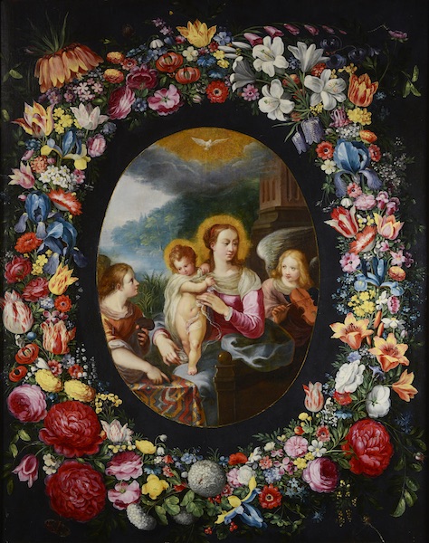 Jan Brueghel ml.: Madona s anděli v květinovém rámci