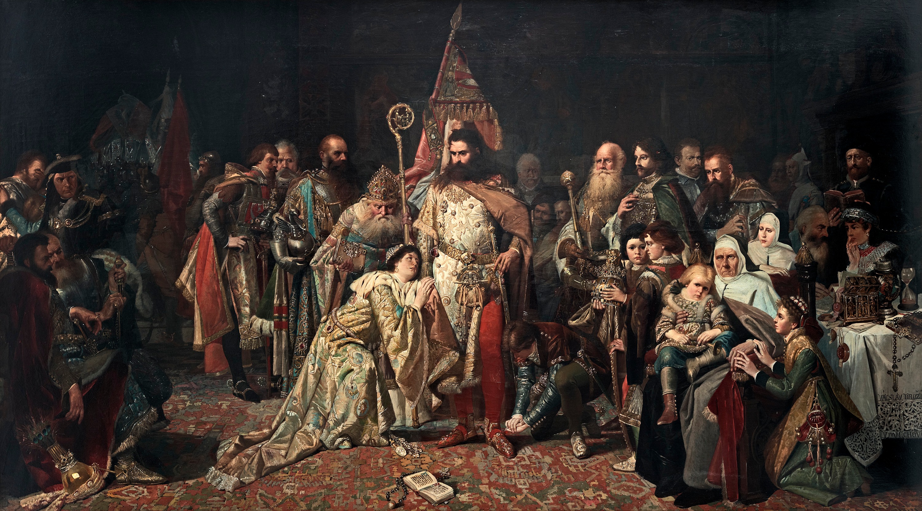 Václav Brožík: Loučení Přemysla Otakara II. s rodinou, 1874,