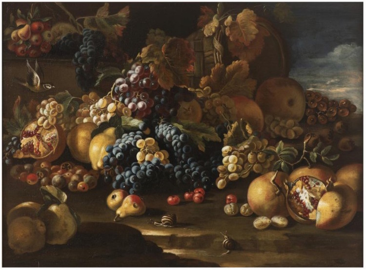 Luca Forte: Párová zátiší s ovocem  olej na plátně, 73 x 97 cm  cena: 806 000 Kč Arcimboldo 28. 3. 2019 