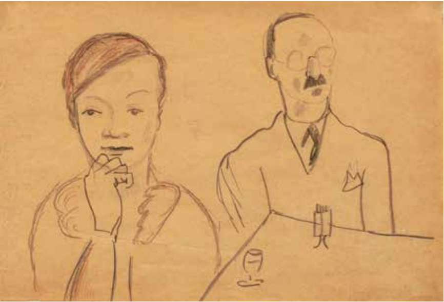 Jiří Kars: Pár, Le couple tužka a pastelky na papíře, 15 x 22 cm, odhadní cena: 200 - 300 EUR (+ aukční provize a DPH), Millon & Associés Paříž 18. 9. 2020