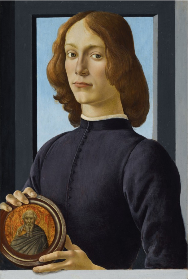 Sandro Botticelli: Podobizna mladého muže s medailonem, asi 1475-1485, tempera na desce, 58,4 x 39,4 cm,  odhadní cena nezveřejněna,  Sotheby’s New York 28. 1. 2021