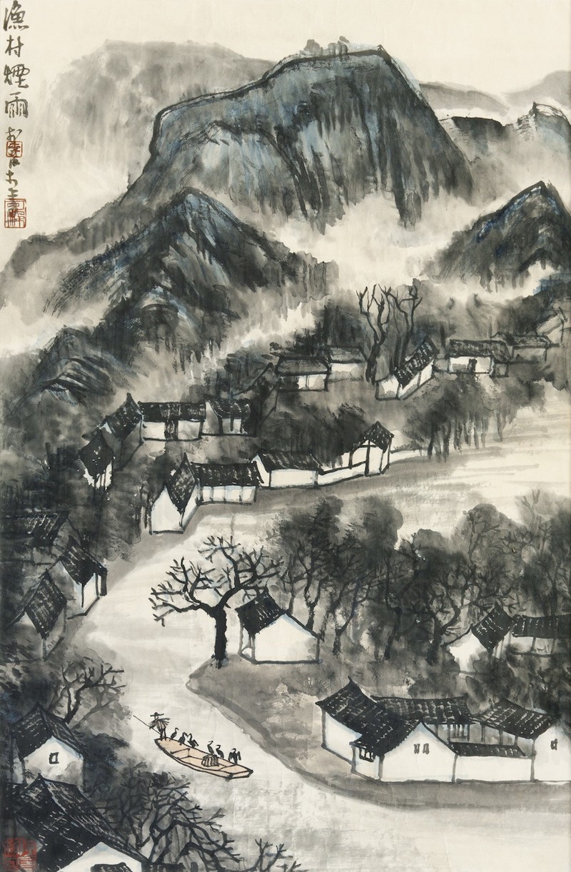 Li Kche-žan:Rybářská vesnice v mlze a dešti, 1955