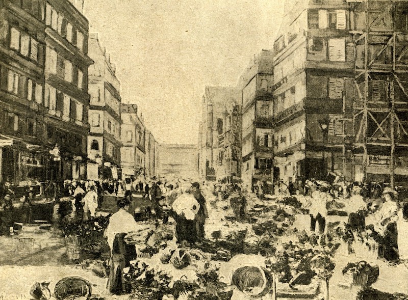 Časopis Slunce Ruska, 1913 Černobílá reprodukce obrazu Pařížský trh za slunečního dne, původní signatura a datace