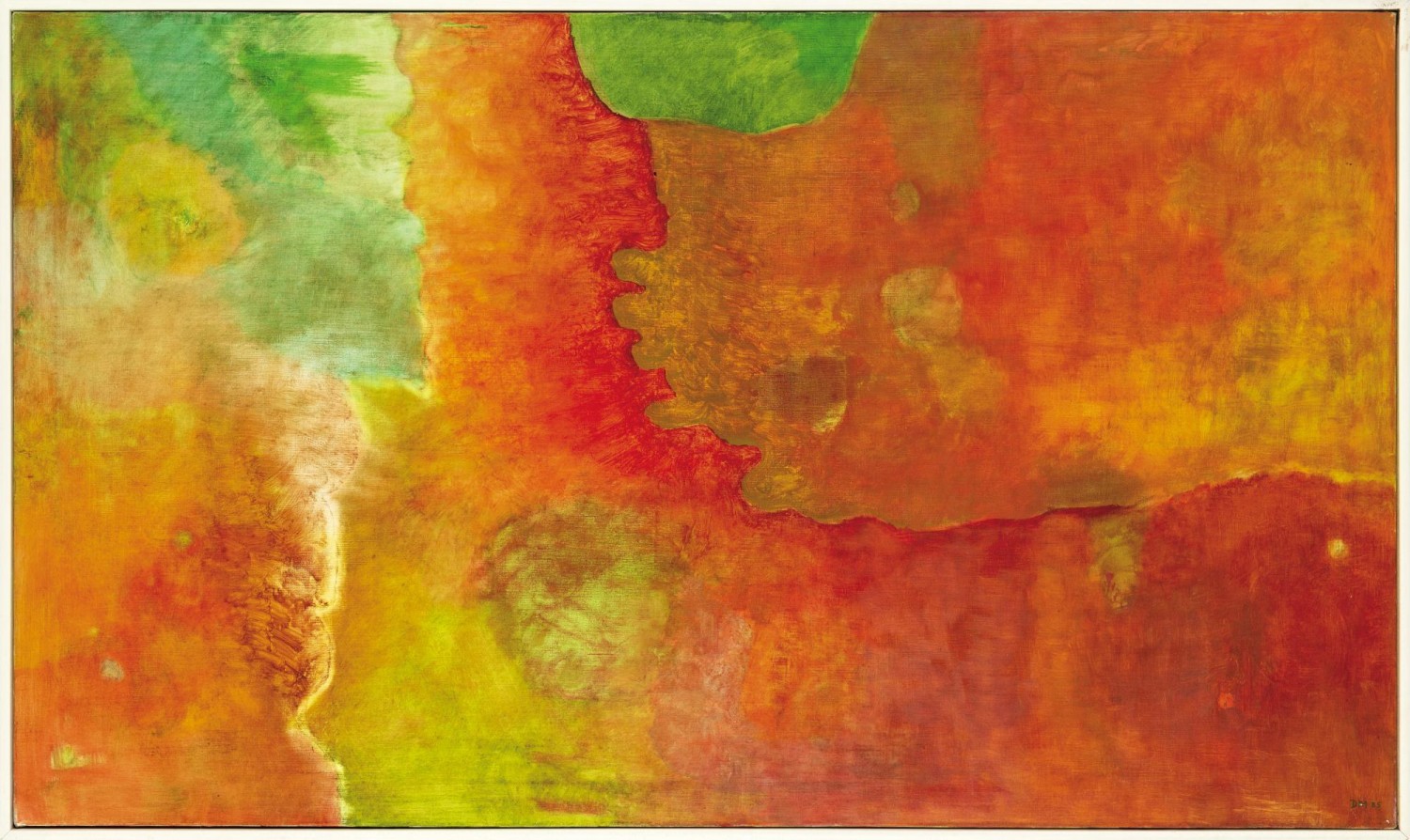 Daisy Mrázková: Zelená–červená, 1985, olej na plátně, 62 × 140 cm, vyvolávací cena: 90 000 Kč (+ 20% aukční provize), 1. Art Consulting 24. 10. 2021