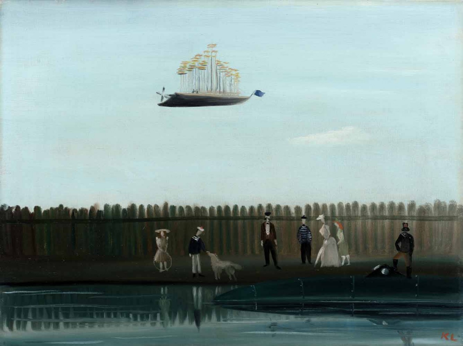 Kamil Lhoták: Pocta Julesi Verneovi, 1941,  olej na plátně, 50 × 65 cm, cena 4 320 000 Kč, Galerie Kodl 26.5. 2019