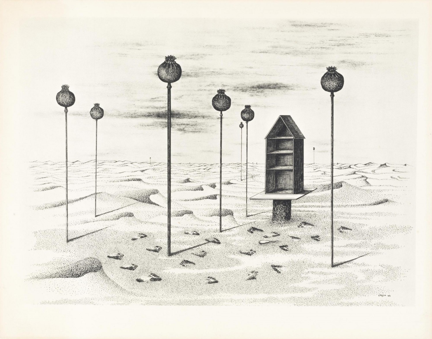 Toyen: Schovej se, válko!, 1944, 9 x zinkografie, 25,5 x 35,5 cm,  cena: 600 000 Kč, 1. Art Consulting 20. 2. 2022