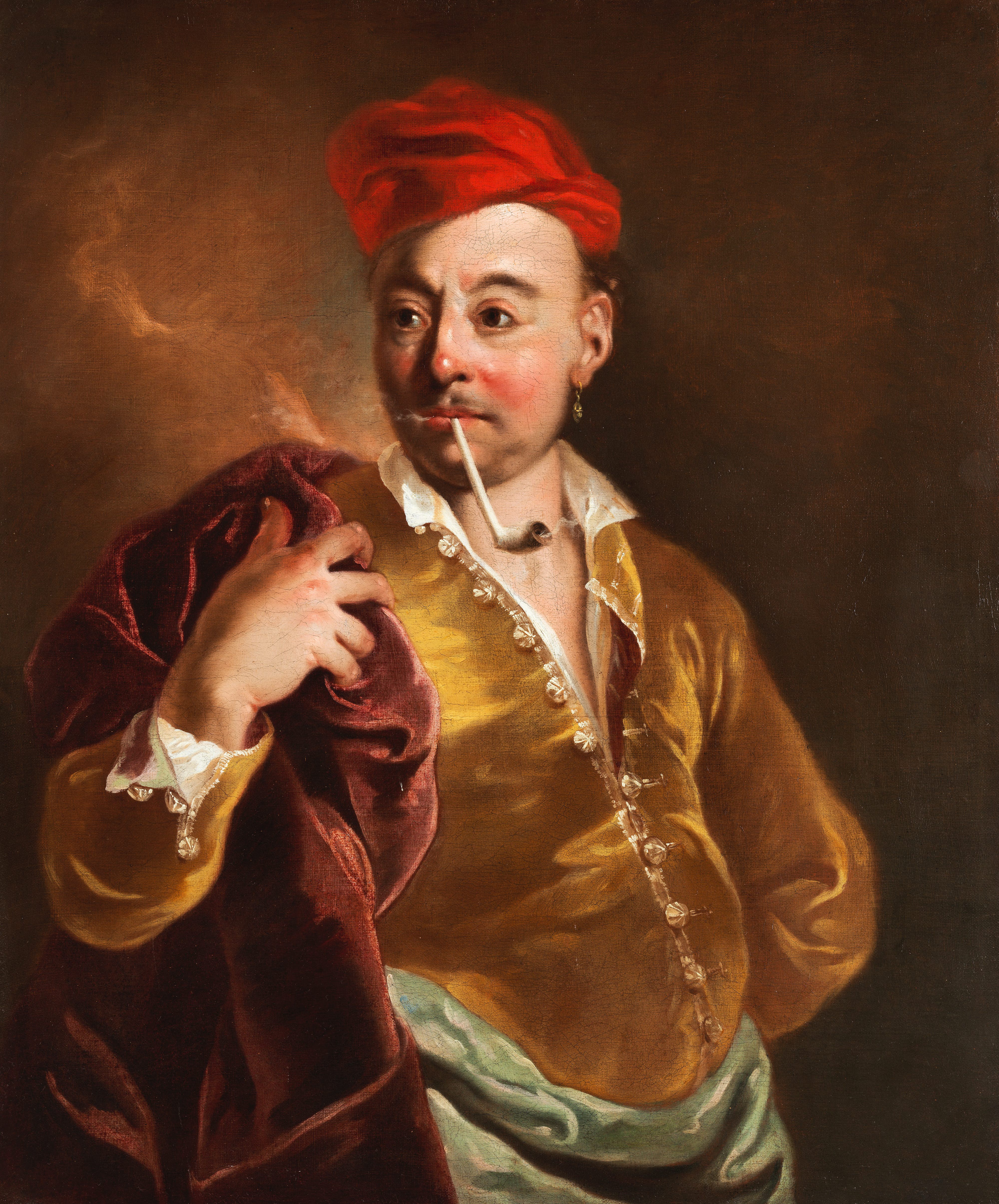 Jan Kupecký: Portrét muže s dýmkou, olej na plátně, 95 x 81 cm,  Hampel Mnichov 31. 3. 2022, nevydraženo (odhad 3 500 – 5 000 EUR) 