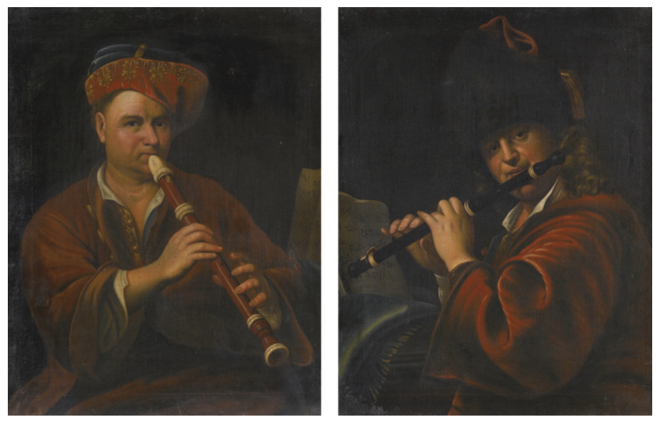 Jan Kupecký (podle): Flétnisté (párový portrét), olej na plátně, 90,3 x 70,2 cm,  cena: 3 000 GBP, Sotheby's 19. 1. 2017