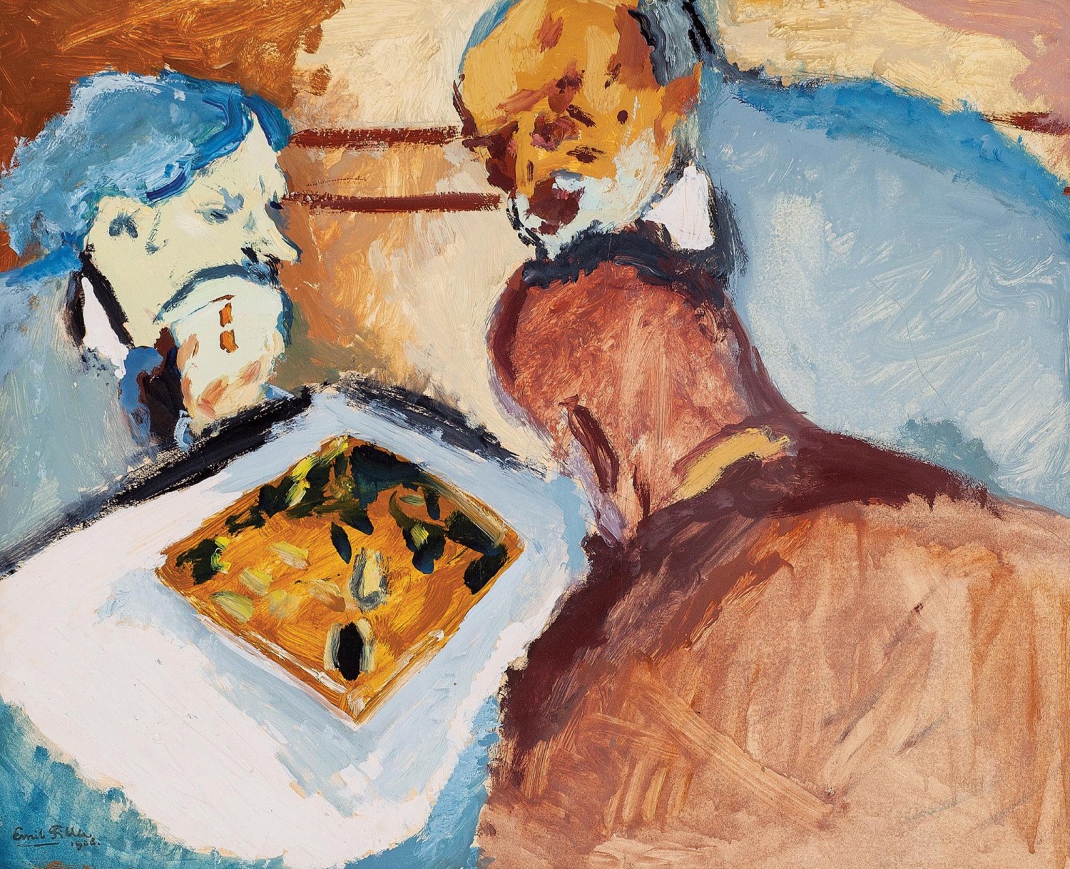 7/ Emil Filla: Hráči šachu, 1908, olej na kartonu adjustovaném na plátně, 50 x 61 cm, European Arts 22. 5. 2022, cena: 13 888 000 Kč