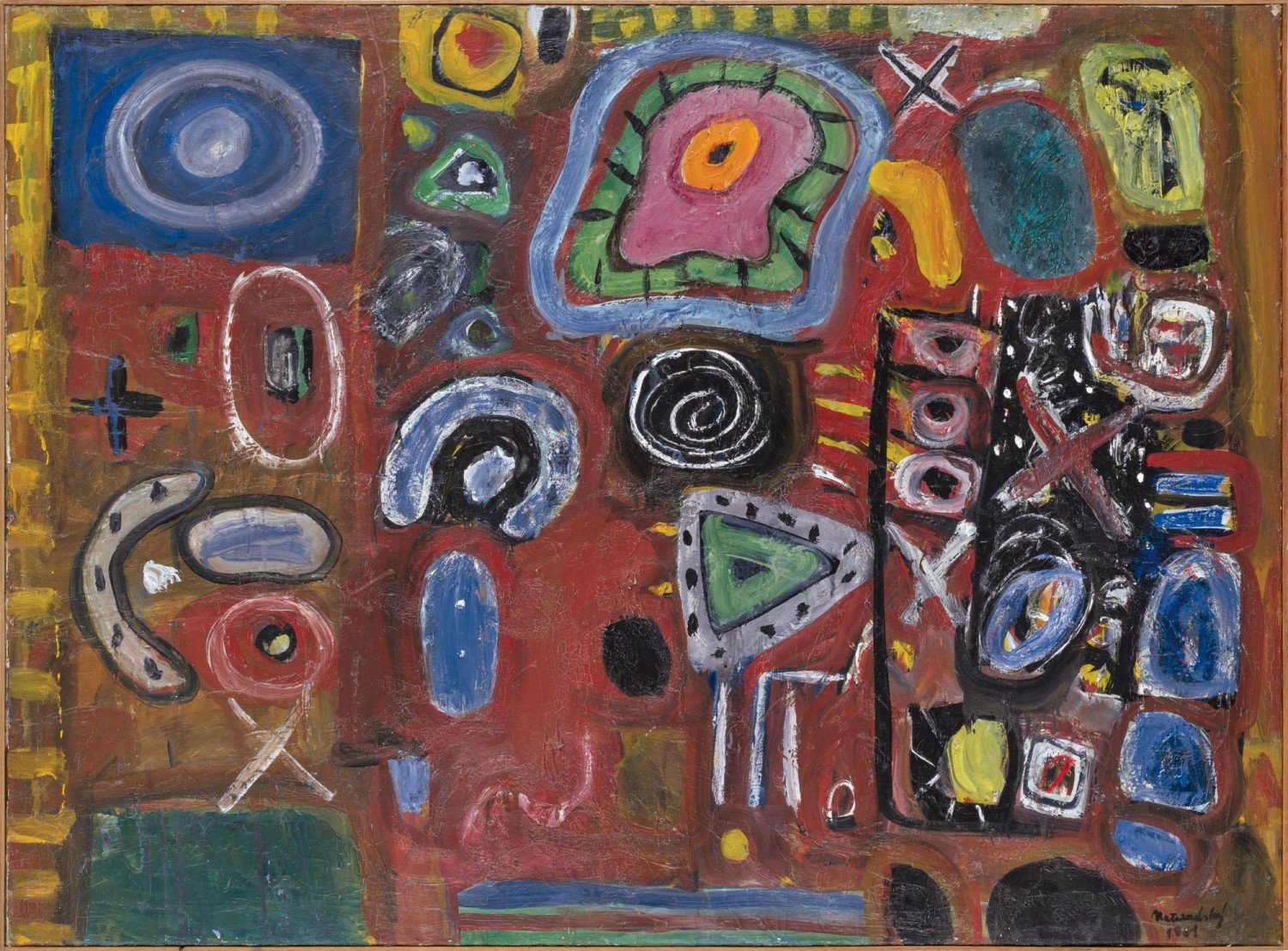 Jiří Načeradský: Totemy, 1961, olej na plátně, 99,5× 135cm, 1. Art Consulting 19. 6. 2022 cena: 780 000 Kč