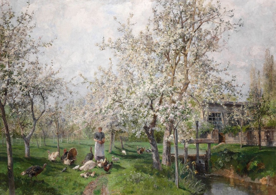 Marie Egner: Am lichten Frühlingsmorgen, 1894, olej na plátně, 86,5 x 120,8 cm, Adolf Loos Apartment and Gallery 4. 12. 2022, vyvolávací cena: 4 600 000 Kč (+ 21% provize)