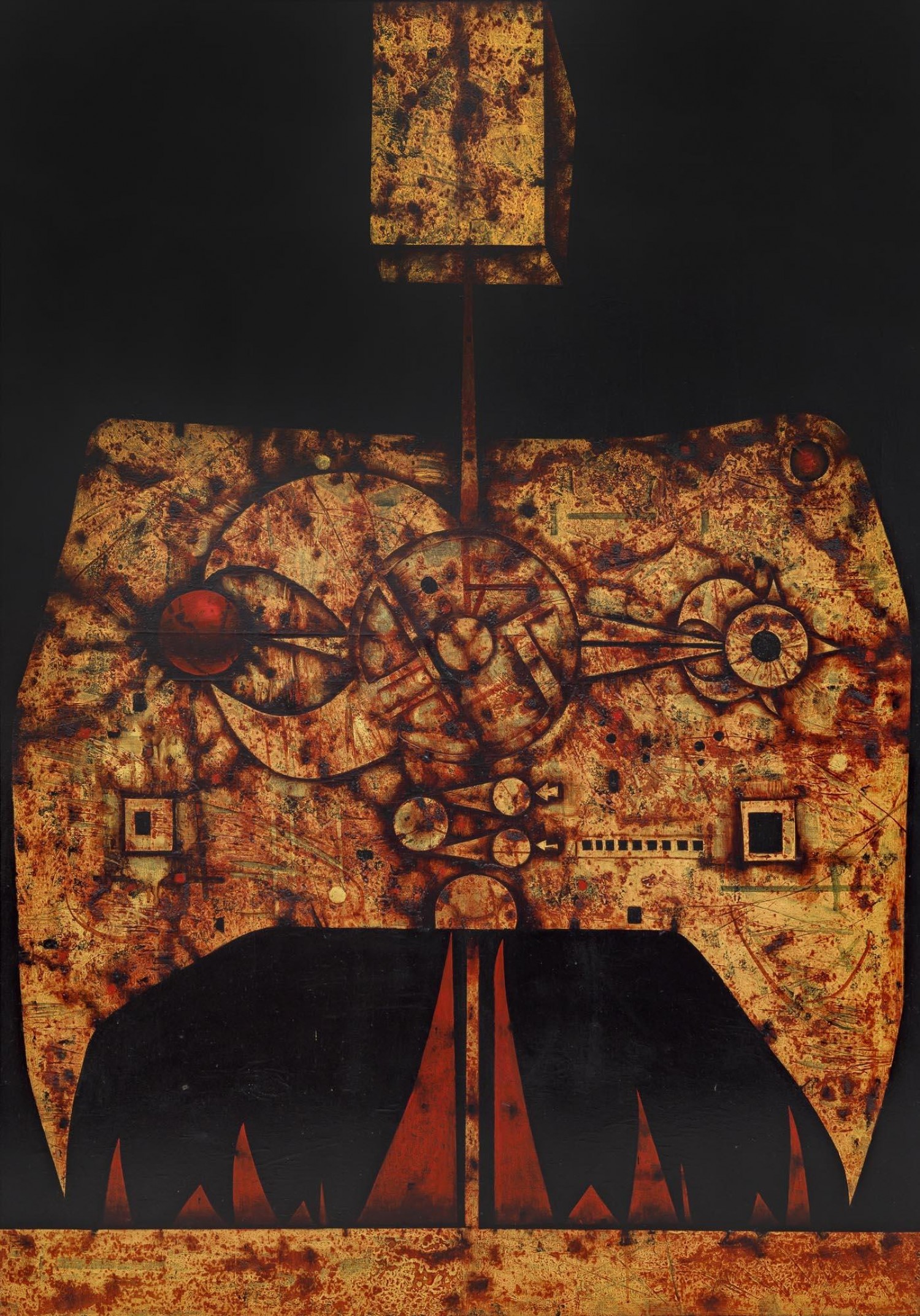 Mikuláš Medek: Anděl zlých ptáků I, 1972, Kombinovaná technika, 170 x 120 cm, Galerie Kodl 27. 11. 2022, cena: 14 400 000 Kč