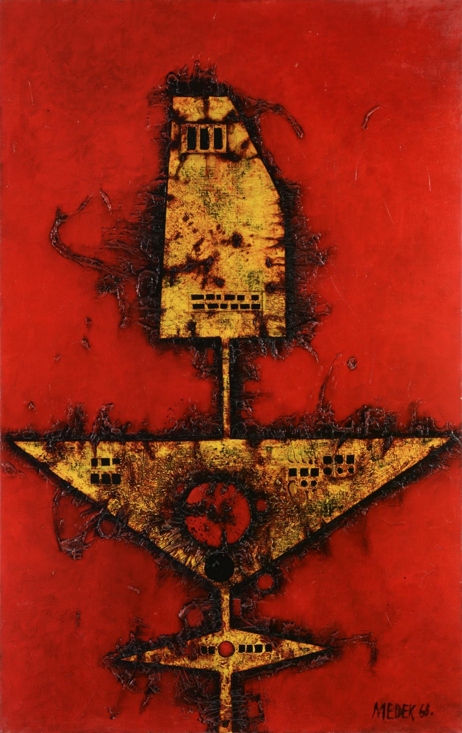 Mikuláš Medek: Červený herec, 1968, kombinovaná technika, 120 x 74 cm, Aukční dům Zezula 28. 5. 2022, cena: 7 620 000 Kč