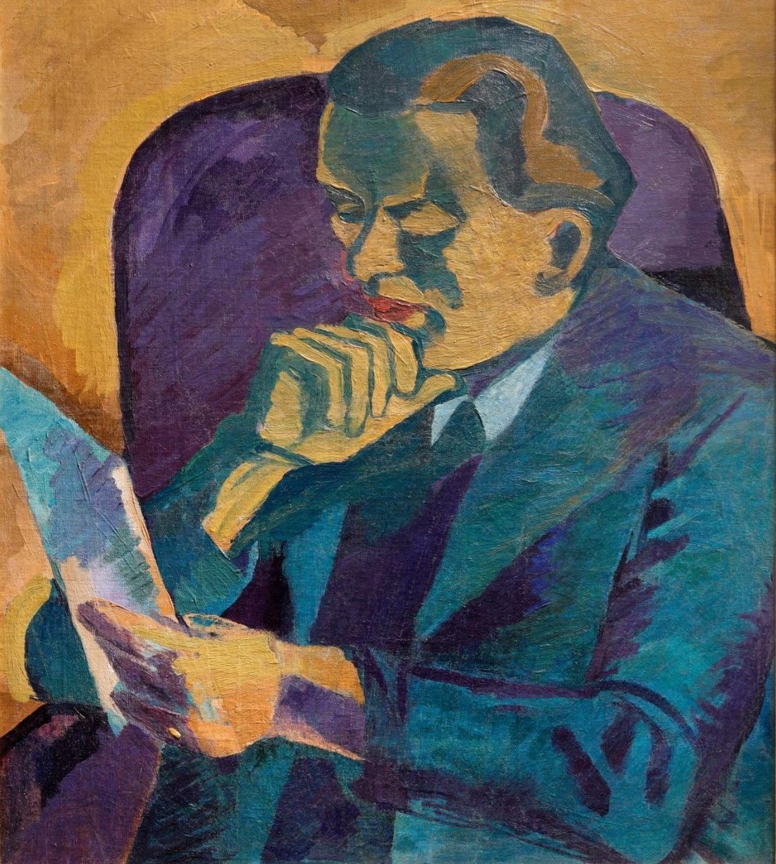 Bohumil Kubišta: Podobizna čtenáře (Antonín Matějček), 1910, detail