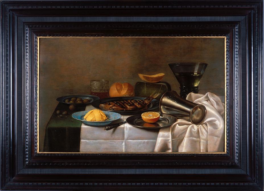 Floris van Schooten (1580/1588  – 1656) – novodobý napodobitel: Snídaně (Zátiší s rybou, pohárem, máslem a sýry) / po 1850,