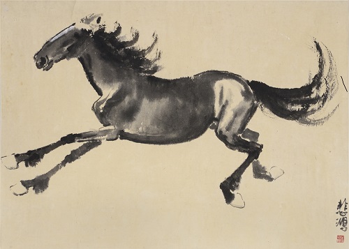 Sü Pej-Chung (1895–1953), Běžící kůň, tušová malba na papíře, 52 x 73,5 cm