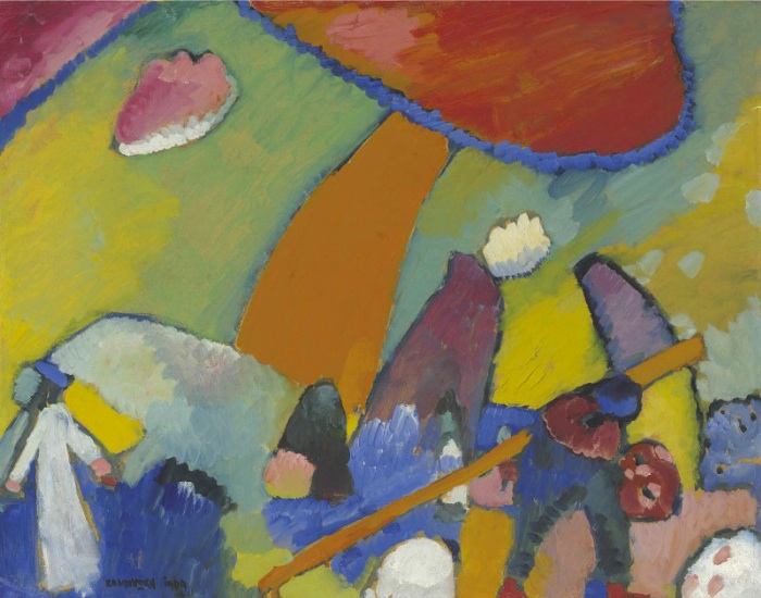 Wassily Kandinsky: Strandszene / 1909 / 52,8 x 67 cm / předaukční odhad: 16 – 22 000 000 USD / Christie´s