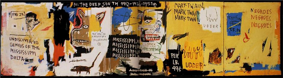 Jean-Michel Basquiat: Undiscovered Genius of the Mississippi Delta / 1983 / 124,5 x 471,2 cm / předaukční odhad: na dotaz / Sotheby´s