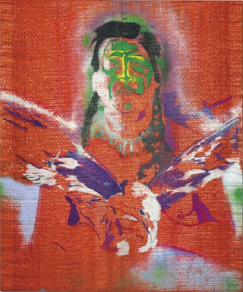 Sigmar Polke: Indián s orlem / 1975 / kombinovaná technika / 178 x 150 cm / Christie`s 13. 10. 2014 / odhad 1,5 - 2 000 000 GBP