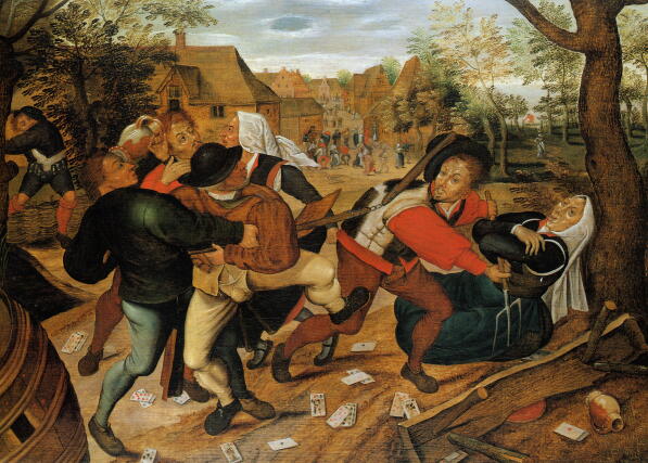 Pieter Brueghel mladší: Vesnická rvačka / 1619 – 1622 (sign. 1610) / olej na desce / 39 x 57 cm /Christie’s 2. 12, 2014 700 tisíc – 1 mil GBP