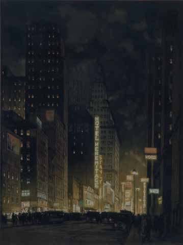 Seventh Avenue v noci, New York, 1929