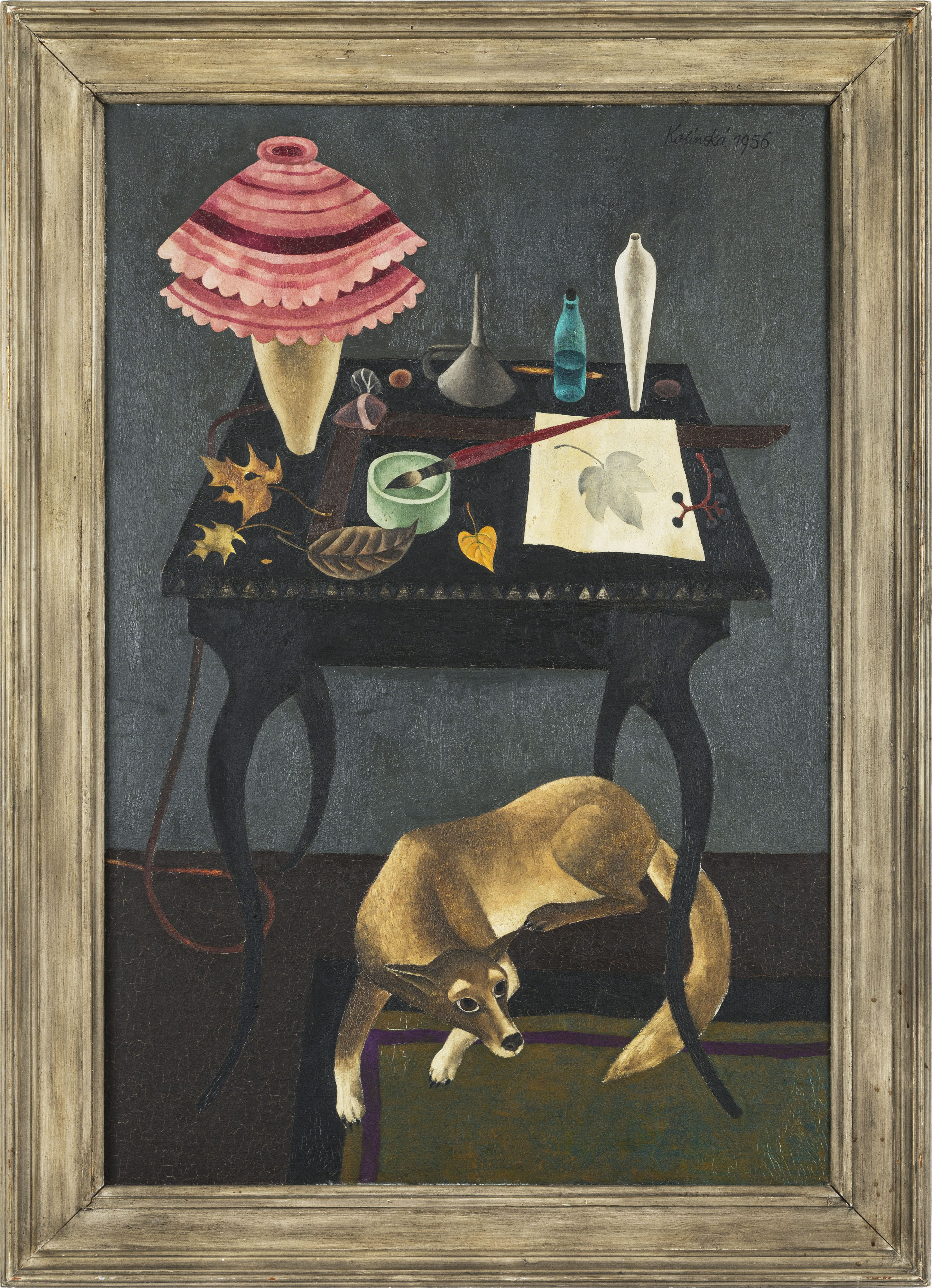 Zátiší na stole a pes