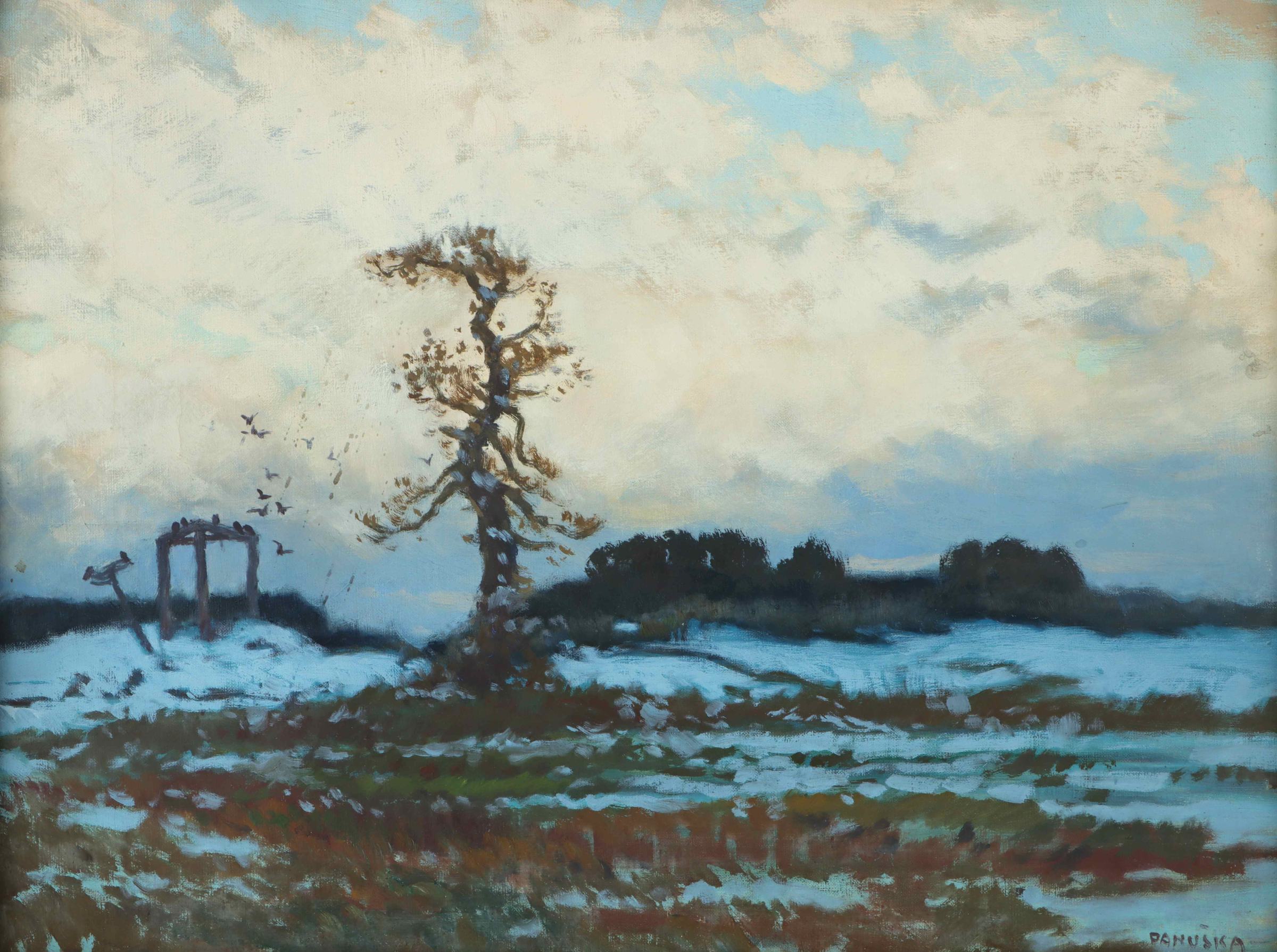 Podvečerní krajina s havrany