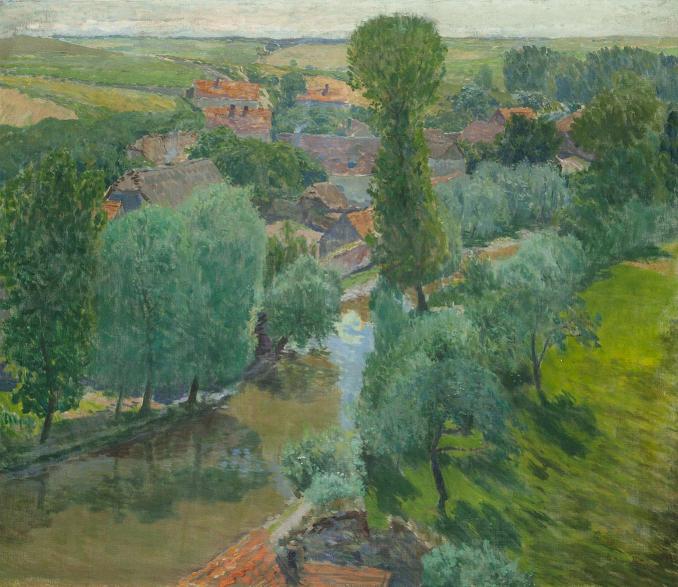 Antonín Hudeček: Pohled na Okoř / kolem 1900 / olej na plátně / 103 x 120 cm