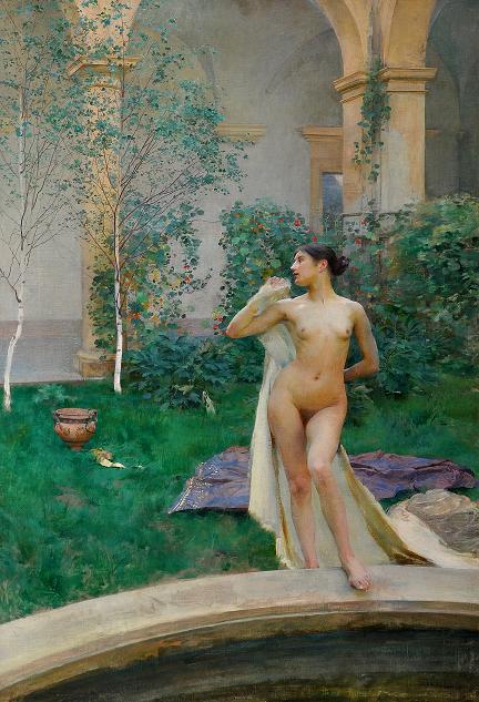 Vojtěch Hynais: Akt v zahradě / 1896 / olej na plátně / 106 x 68 cm