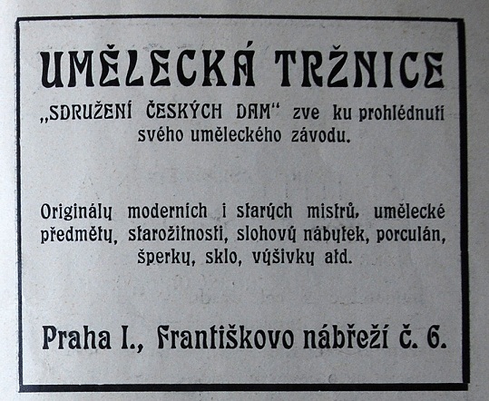 Reklama v katalogu III. aukce Krasoumné jednotu v r. 1913.